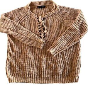 Avec + Knit Womens Knitted Top Sweater Sweatshirt Tie Knot Brown Sz Medium Large